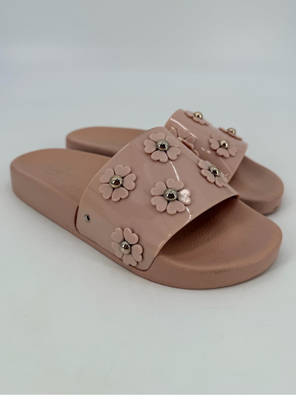 Kate Spade Pink 3D Flower Slides Sandals 10 FLAW